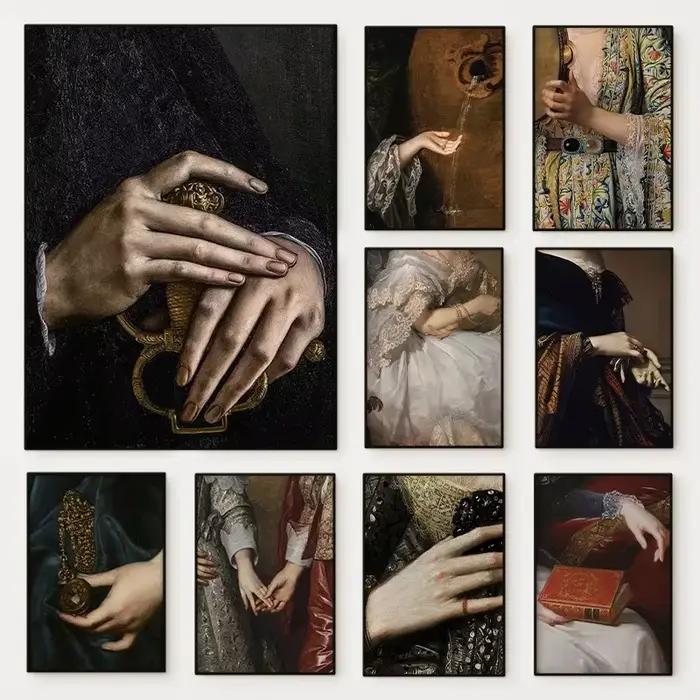 Renaissance Woman Hand Portrait Poster Elegant Feminine Baroque Canvas Painting Gallery Eclectic Wall Art Living Room Home Decor