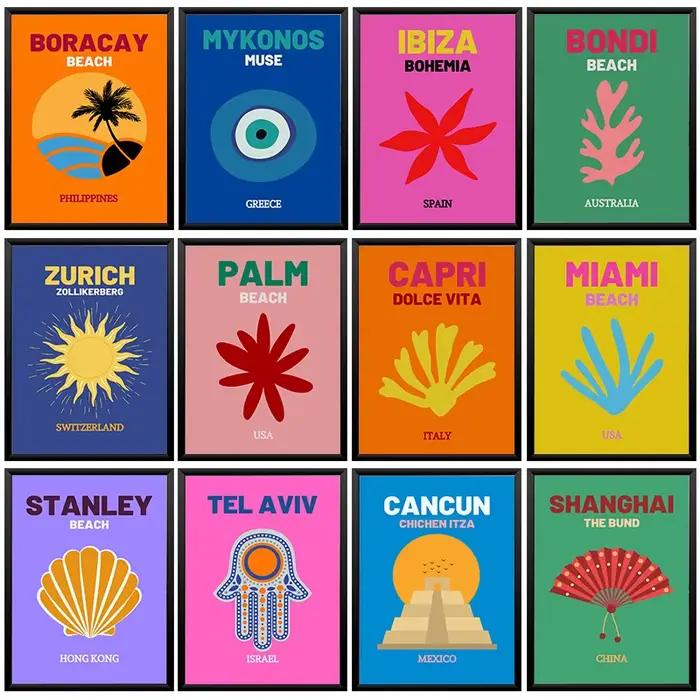 Affiche de voyage colorée sur toile