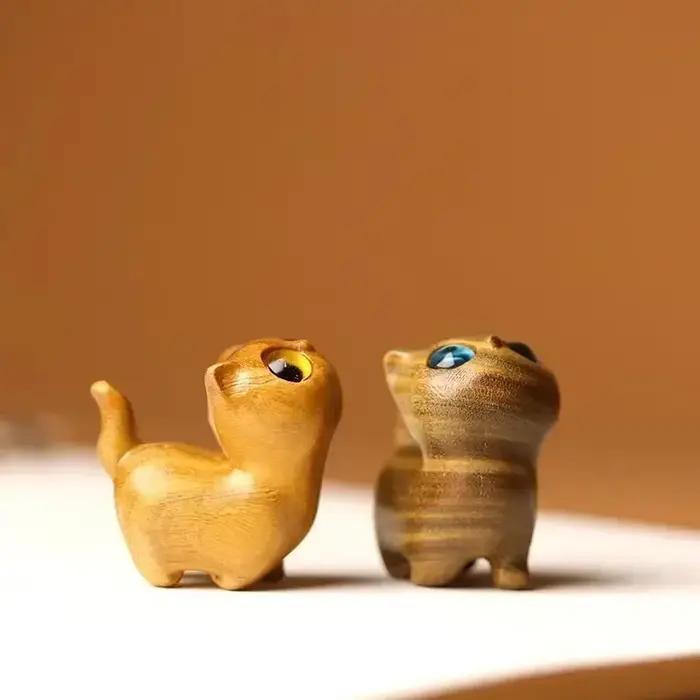 Charmante Figurine de chaton en bois