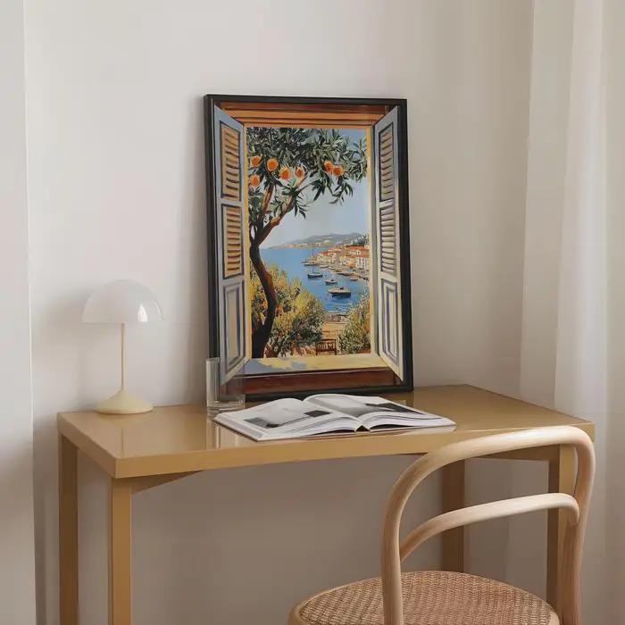 Fenêtre ouverte Henri Matisse imprimée Style fauvisme œuvre moderne mer méditerranéenne thème d'arbre Orange pour la décoration intérieure