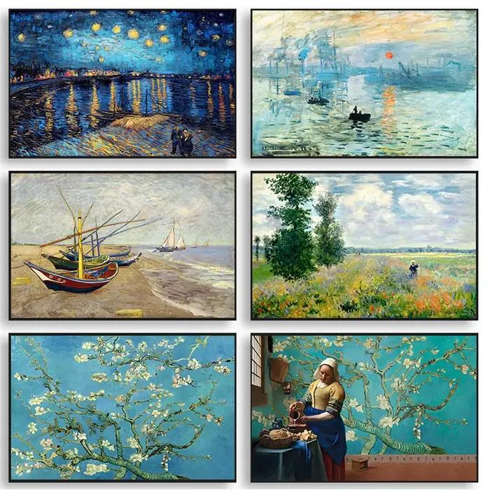 Célèbre artiste Van Gogh Monet peinture ciel étoilé Iris fleur toile affiche impression mur Art photo salon décor Mural
