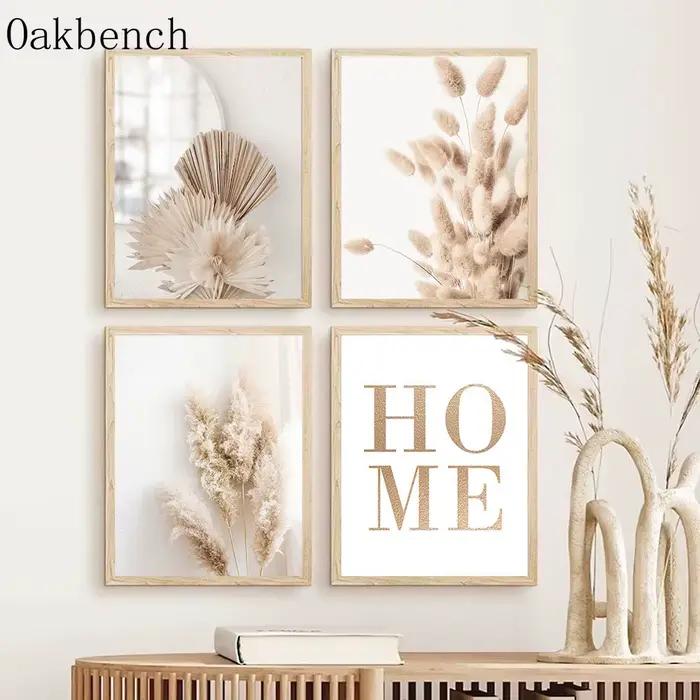 Affiche sur toile de Pampas Beige, peinture de feuilles de roseau, imprimés d'art de fleurs d'herbe séchée, affiches murales nordiques, décoration de salon