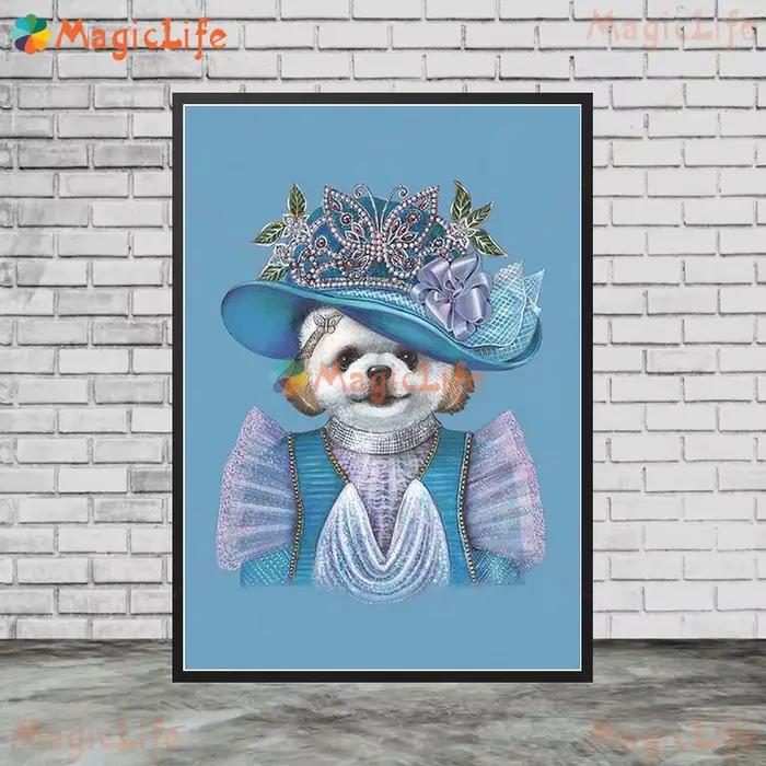 Dessin animé drôle chien habiller Portrait animaux affiches photos murales pour salon nordique affiche mur Art toile peinture sans cadre