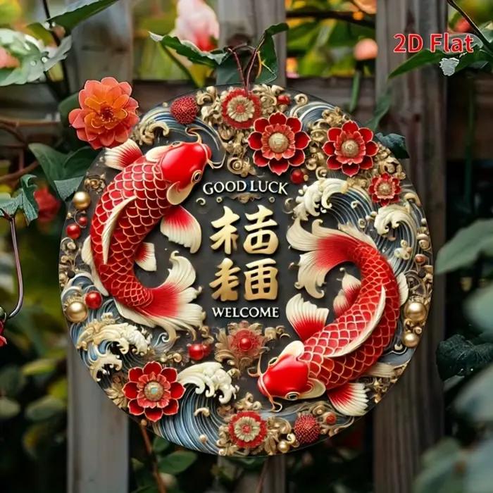 Décoration murale Good Luck Koi Fish – Fer plat 2D 8x8"