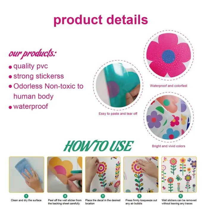 Stickers muraux de fleurs fantastiques colorées – Autocollant