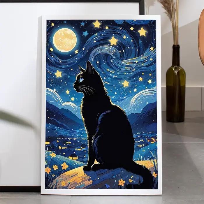 Nuit étoilée chat ciel étoilé Graffiti Art affiches toile peintures mignon rêveur enfants cadeaux salon cuisine décor à la maison