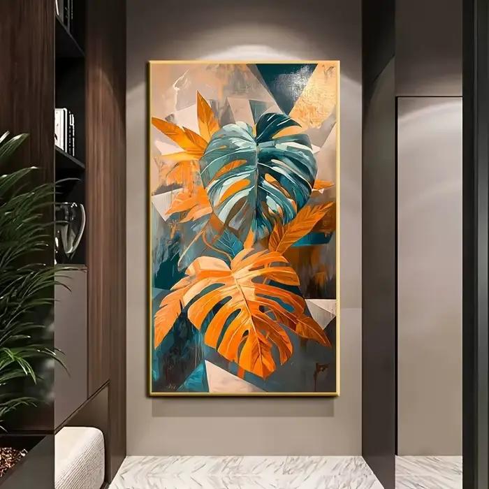 Affiche de feuilles de palmier bleues et orange vibrantes
