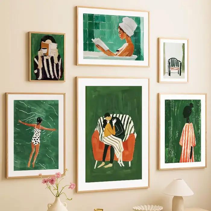 Affiches abstraites de livre de fille à rayures vertes
