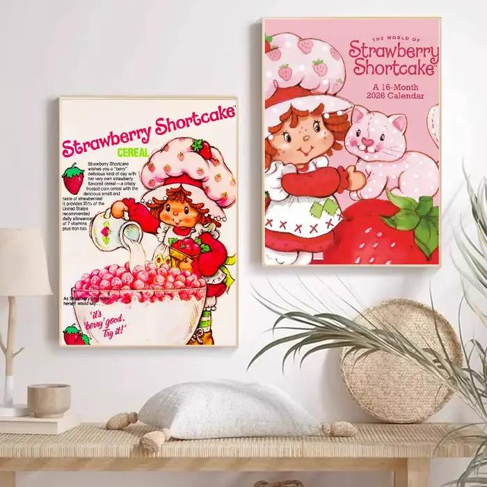 Affiches collantes de film de raccourci aux fraises de dessin animé