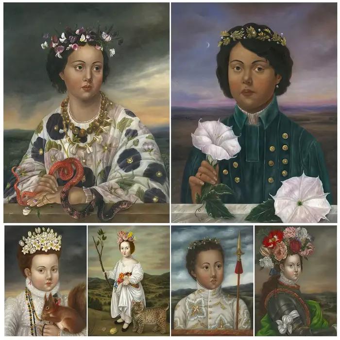 Adolescent portant des couronnes de fleurs victorien Vintage mur Art toile peinture nonne avec Bouquet Art abstrait affiche imprimer décor à la maison