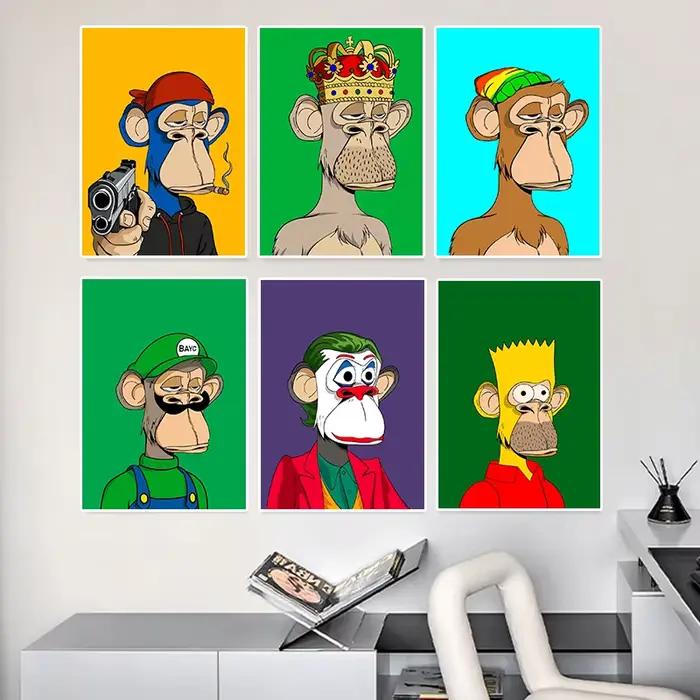 Pop Ape Canvas Painting Funny Trendy Cartoon Poster and Prints Modern Wall Art Colorful Artwork for Living Room Home Decor Mural