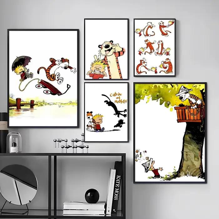 C-Calvin and H-Hobbes – affiche sur toile avec peinture et calligraphie