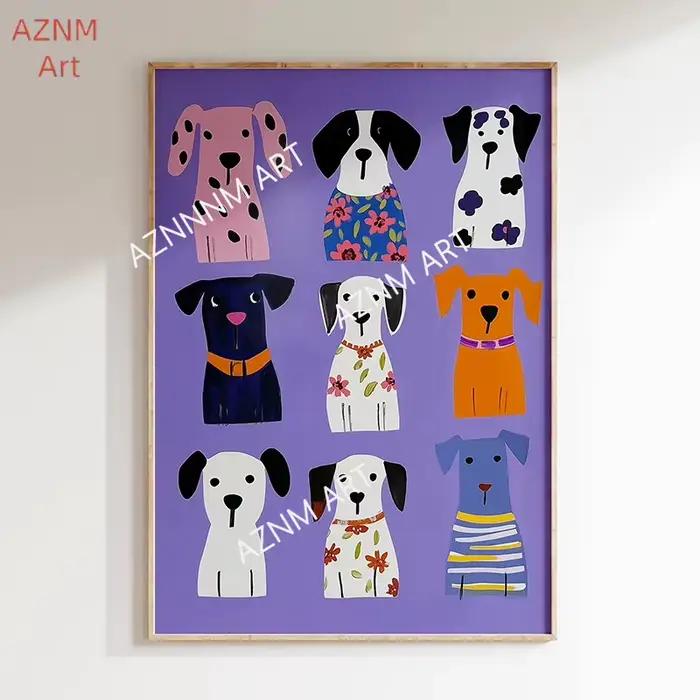 Peinture sur toile, affiches colorées et amusantes de chiens