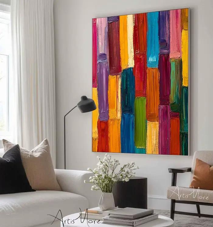 Texture peinture à la main sur toile abstraite colorée moderne minimalisme mur Art décor grand