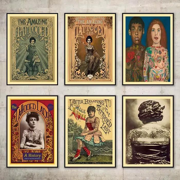 Peinture sur toile classique de dame tatouée vintage