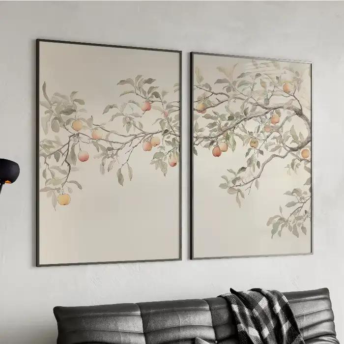 Lot de 3 affiches murales vintage avec branches de pommier