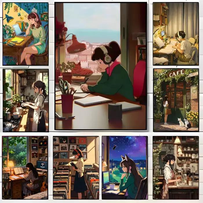 Poster d'art mural imprimé de l'anime Lofi Girl Spain Edition