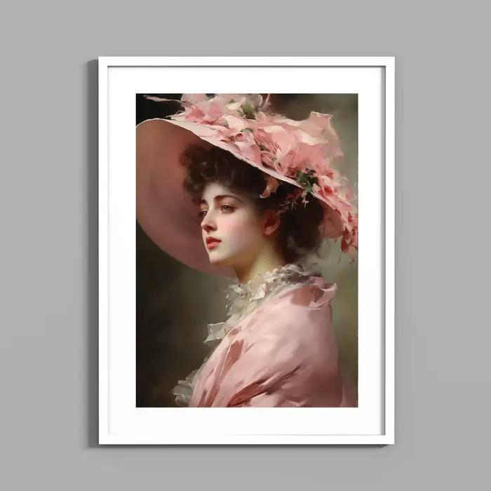 Affiche de Portrait de femme Vintage élégante en grand chapeau
