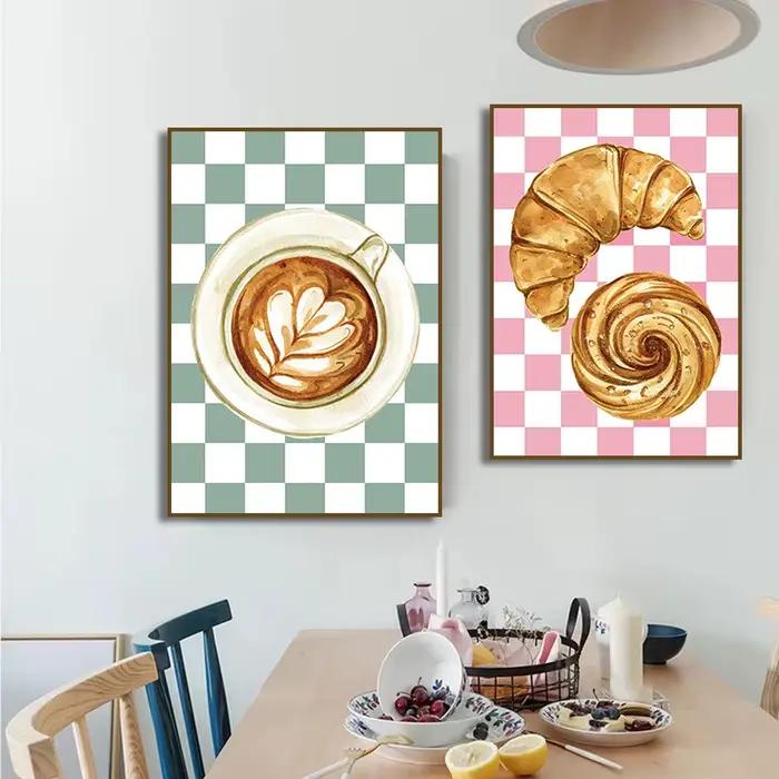 Affiche rétro café croissant cocktail Cheers Food and Clicks Fruit
