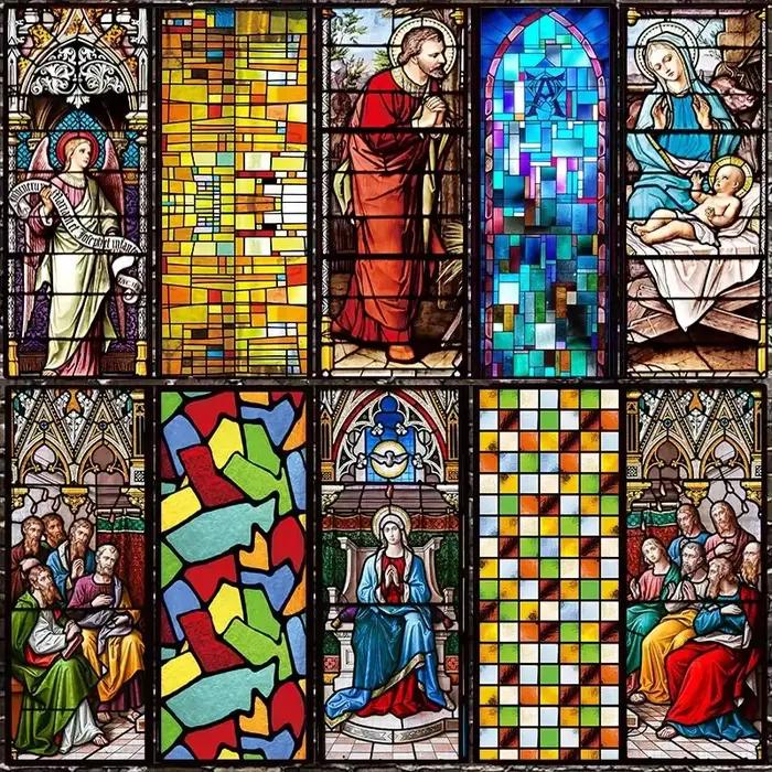 Autocollants pour vitraux, Film de confidentialité, Style église, statique, Films décoratifs givrés pour vitres, taille personnalisée