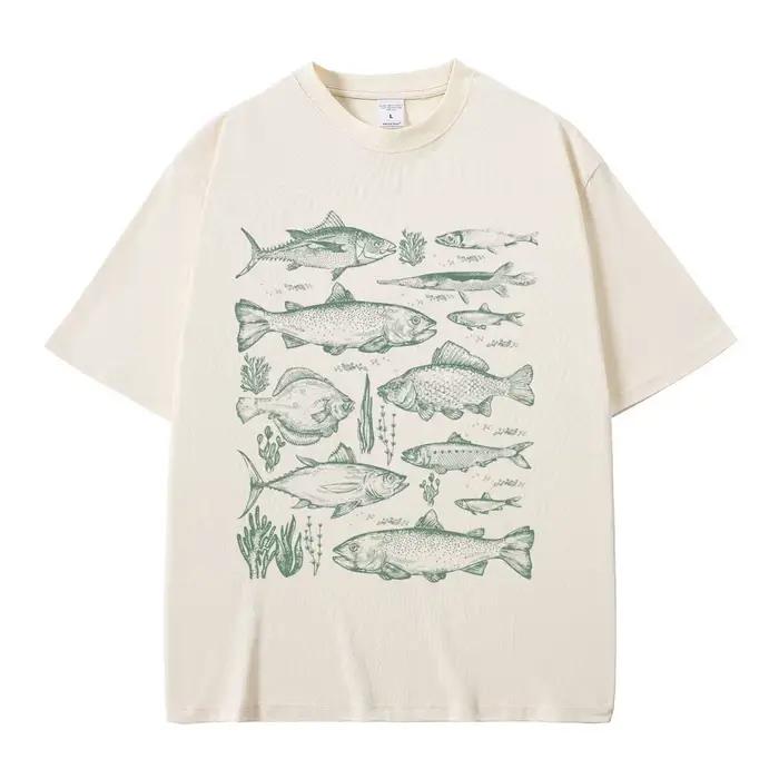 Poisson tatouage Style T-shirt pêche drôle Meme graphique T-shirts hommes décontracté coton Vintage à manches courtes hommes surdimensionné T-shirts