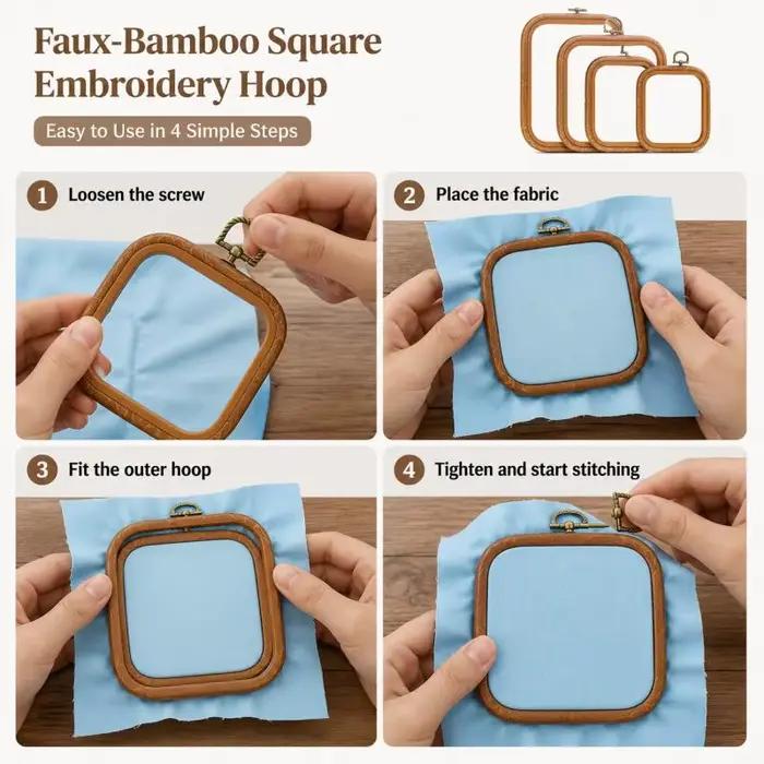 Cadres carrés décoratifs en faux bois pour broderie au point de croix