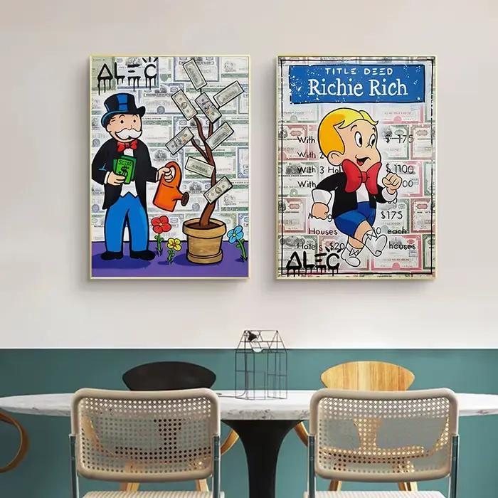 Mode Alec monopole millionnaire argent toile peinture moderne rue Graffiti affiche murale imprime chambre cadeaux maison photos décor