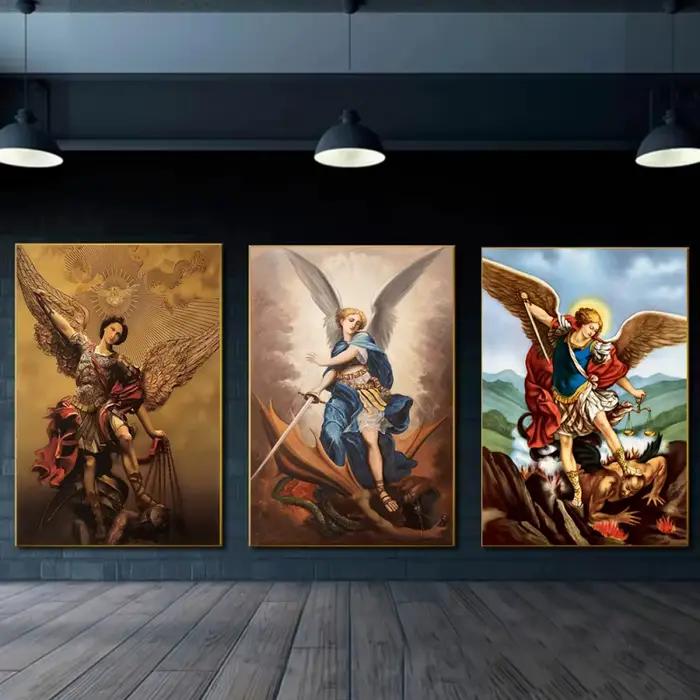 Rétro Religieux Mur Art Christian Ange HD Huile Sur Toile Affiches Et Impressions Michael Archange Salon Chambre Décor Cadeaux