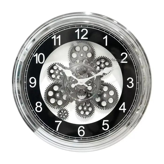 Horloge murale transparente à engrenages mobiles Steampunk