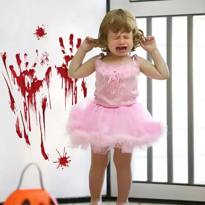 Spooky Halloween Window Stickers Decoration Scary Blood Hand Party Bloody Red Decals Home Accessories Living Room