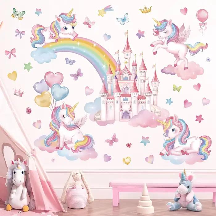 Autocollant mural Château Licorne pour chambre d'enfant