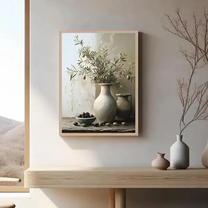 Affiche murale Vintage avec plantes d'olivier citron dans un Vase