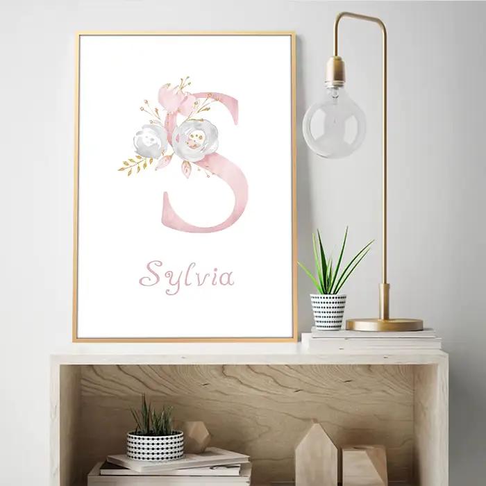 Affiche murale personnalisée avec nom de bébé fille