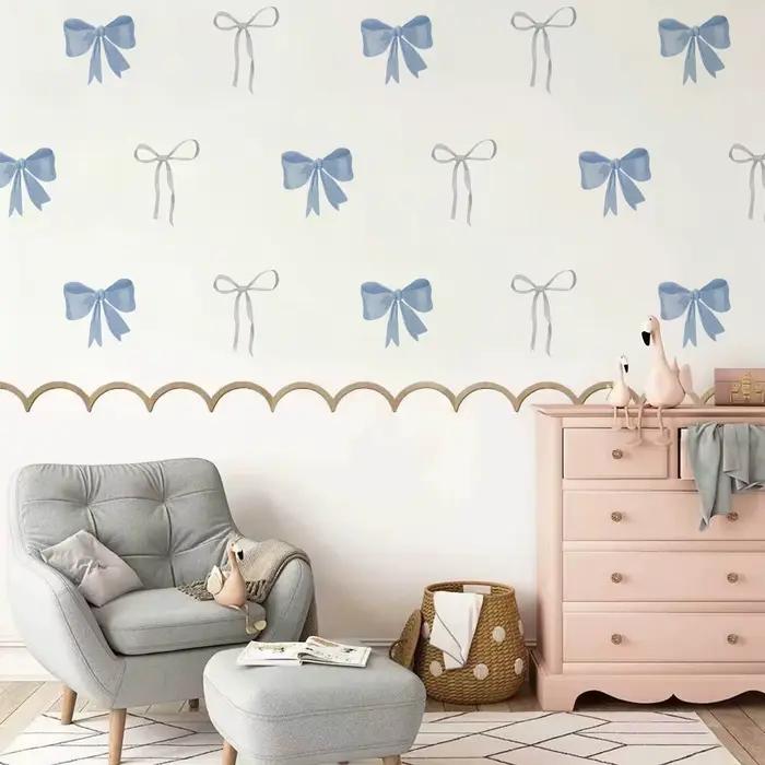 Autocollants muraux nœuds bleus en aquarelle, imperméables, à peler et coller, pour chambre d'enfant, cadeaux et décoration