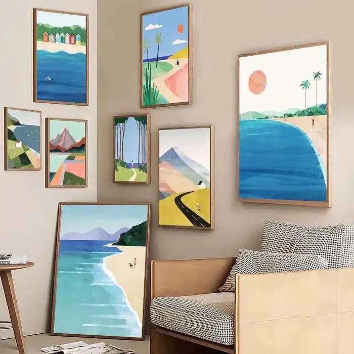 Affiche de paysage tropical de plage de surf d'été