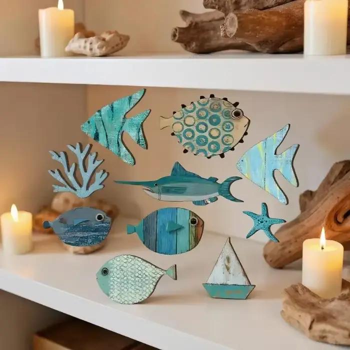 Décoration murale de poisson en bois suspendue
