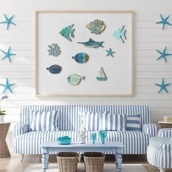 Décoration murale de poisson en bois suspendue