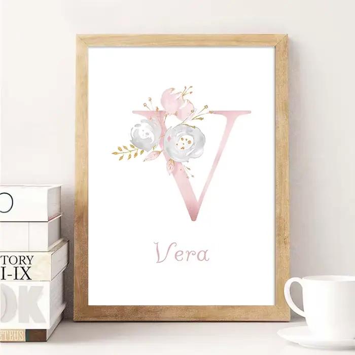 Affiche murale personnalisée avec nom de bébé fille
