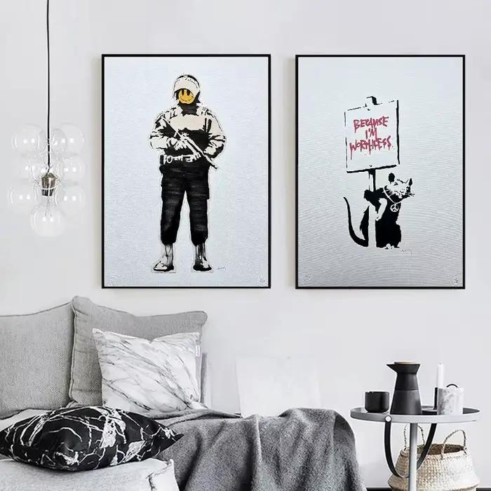 Banksy Street Graffiti affiche abstraite noir et blanc ballon fille toile humaine peinture mur Art pour salon décor à la maison