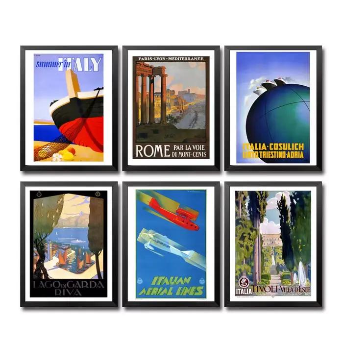 Affiche de voyage vintage Italie Napoli Rapallo Garda Vicenza Dolomiti Amalji Merano Palerme Rome Texture