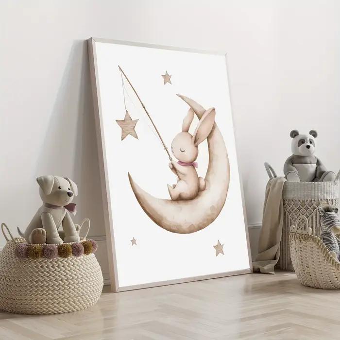 3 œuvres d'art sur mesure pour chambre d'enfant sur le thème du lapin
