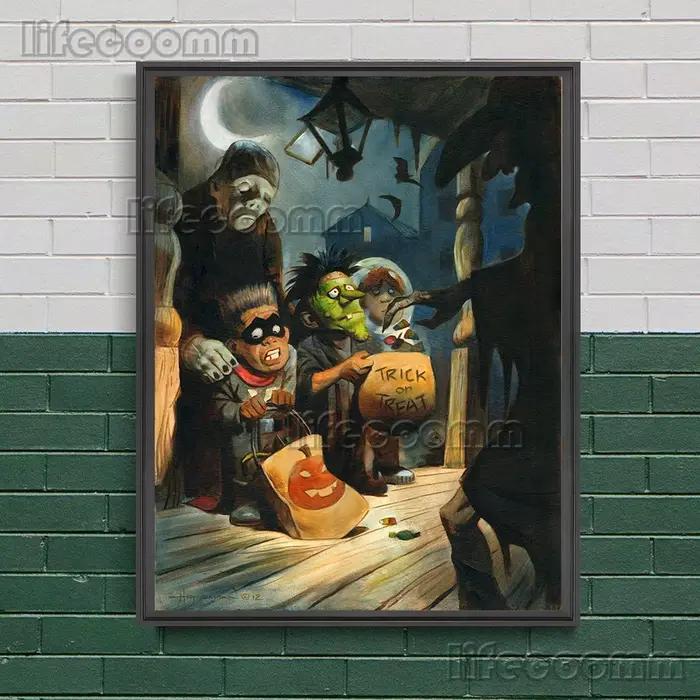 « Trick Or Treat » L'Eerie et Terrifiant Halloween mur Art toile impression enfants qui souhaitent bonbons