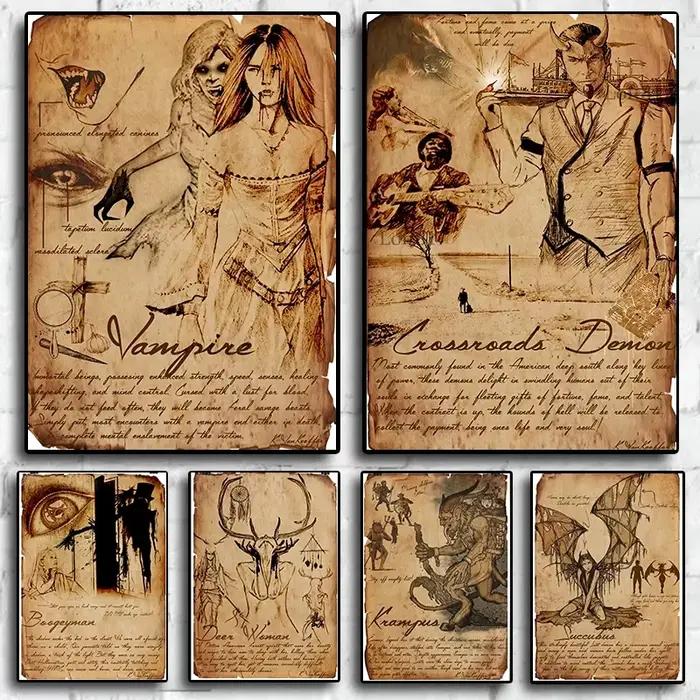 Affiches de fille diable Sexy, Vampire d'horreur, monstre mythique, loup-garou, sorcellerie magique, peinture sur toile esthétique, décoration de salle