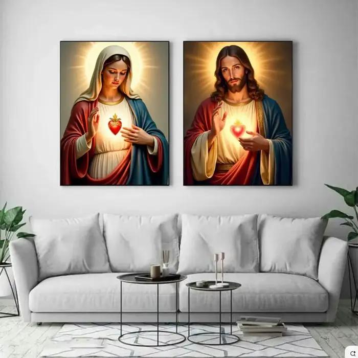 Toile de peinture religieuse chrétienne de jésus et de la vierge marie, cœur sacré, Saint enfant catholique, affiche d'art de jésus, décoration de maison chrétienne