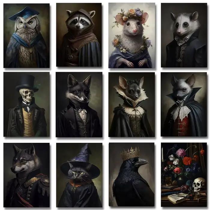 Peinture sur toile d'animaux gothiques en robe