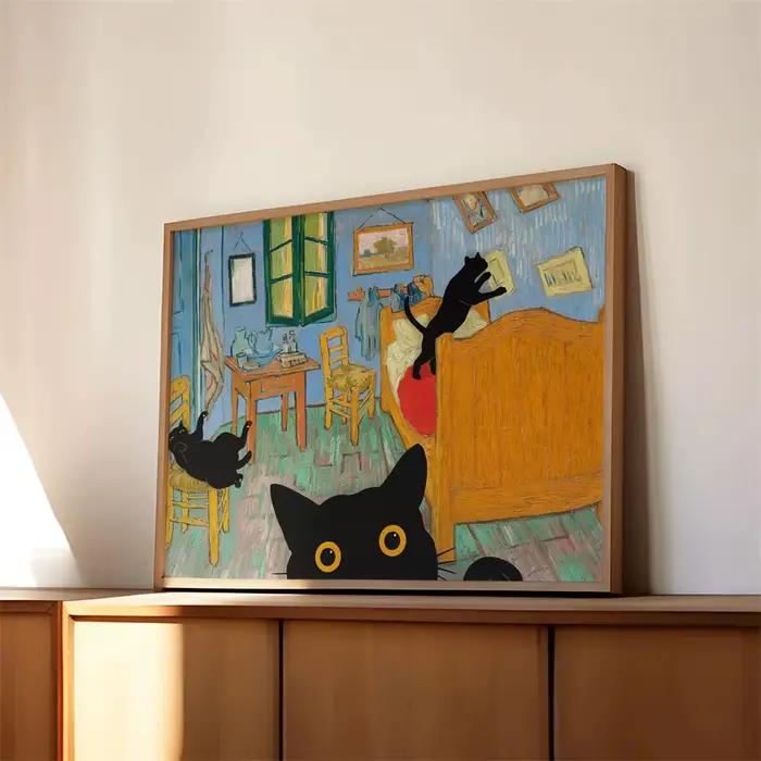 Impression murale créative et amusante de la Création d'Adam avec chat orange