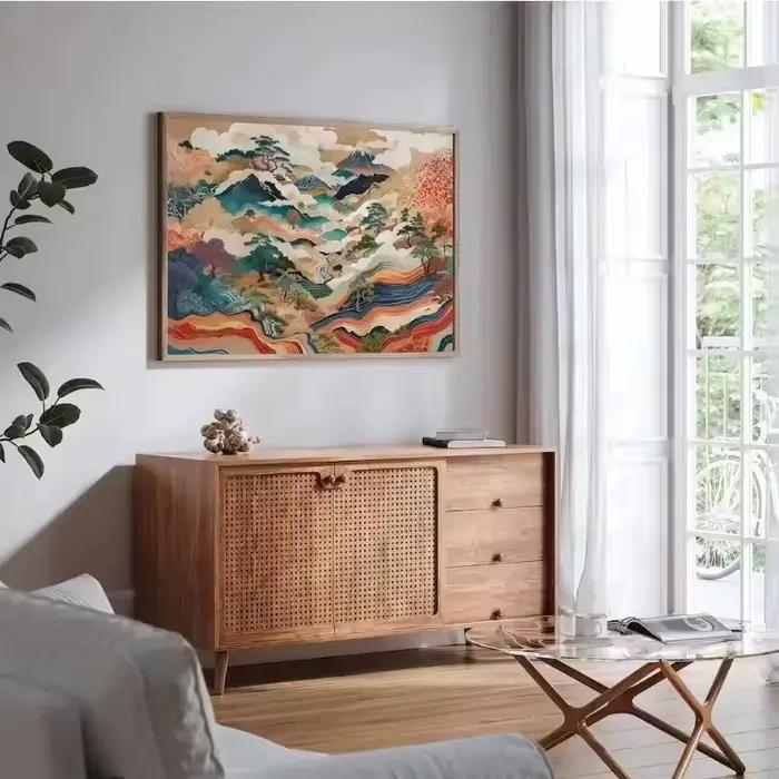 Affiche de paysage naturel japonais abstrait et coloré