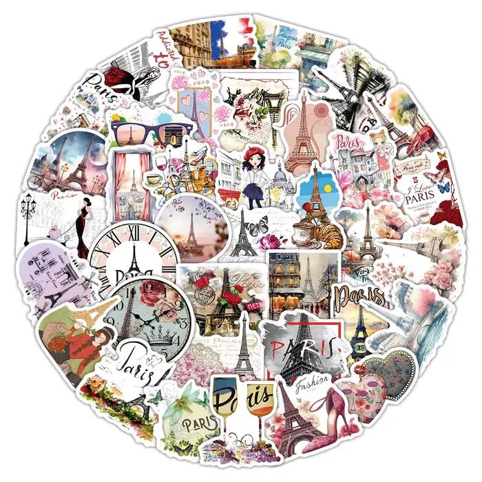 54 pièces romantique Paris autocollants esthétique Graffiti bricolage décoration cadeau voyage commémoratif dessin animé autocollant ordinateur portable guitare voiture vélo