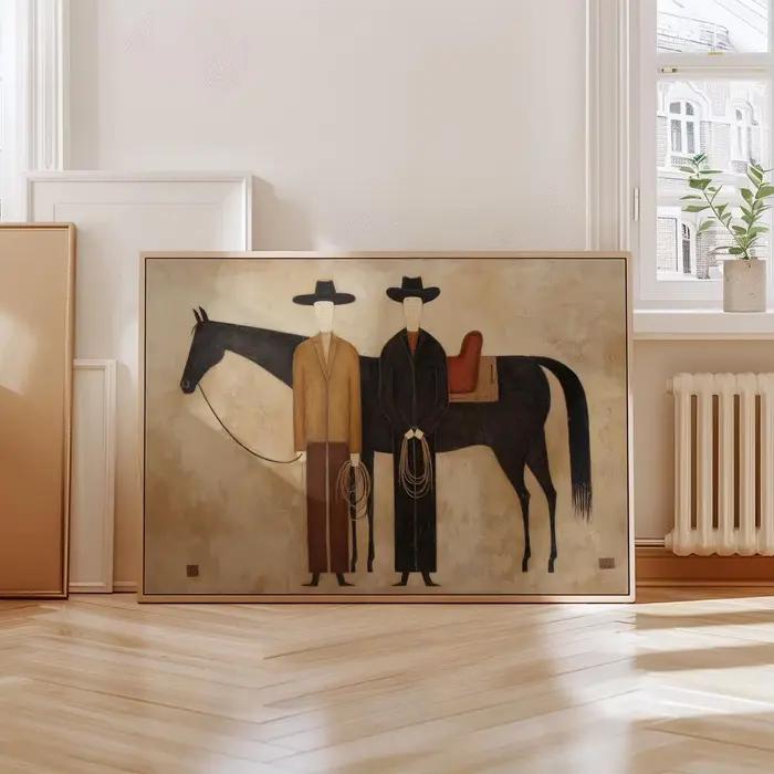 Peinture à l'huile abstraite figurative de cheval style cowboy