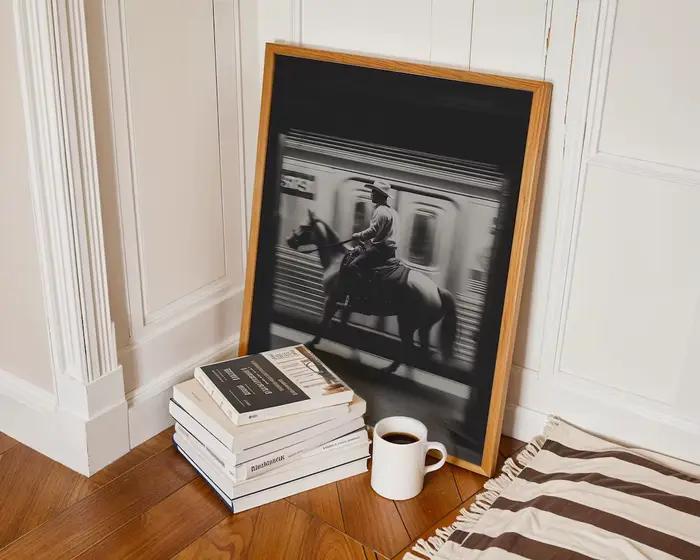 Vintage NYC Cowboy métro mur Art impression noir et blanc Western New York ville affiche sport Art imprimable photo décor à la maison